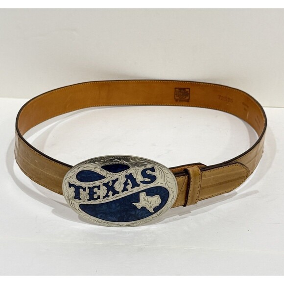 Vintage Western Tooled Leather Belt German Silver Horse Buckle Brown Size 34 - Picture 1 of 16
